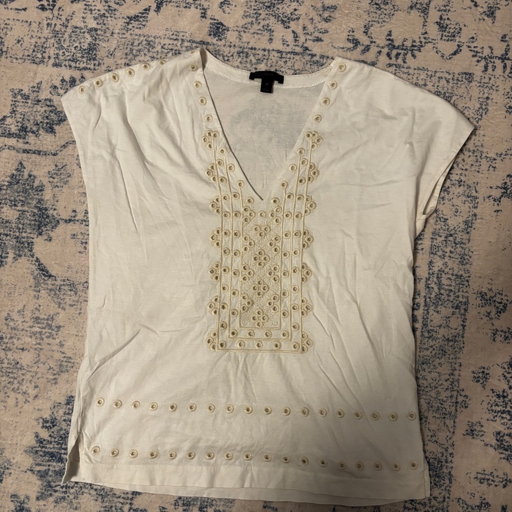 Vintage J Crew Cream Embroidered Blouse